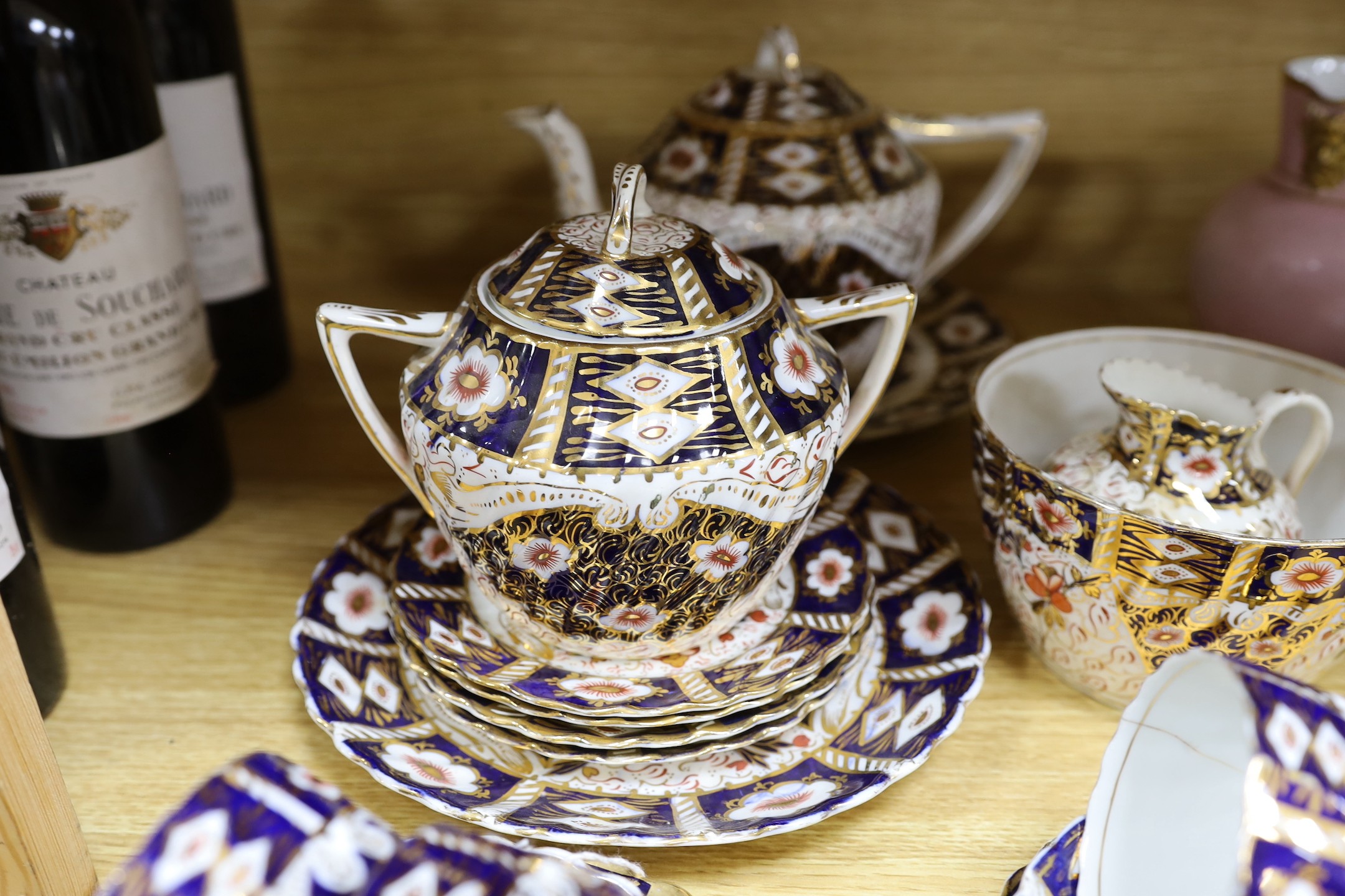 A pair of Victorian bone china figural dishes, an Imari pattern teaset, together with other wares